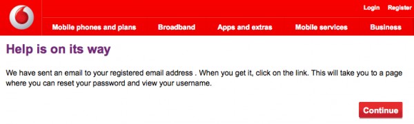 Vodafone UK - Forgotten Username & Password