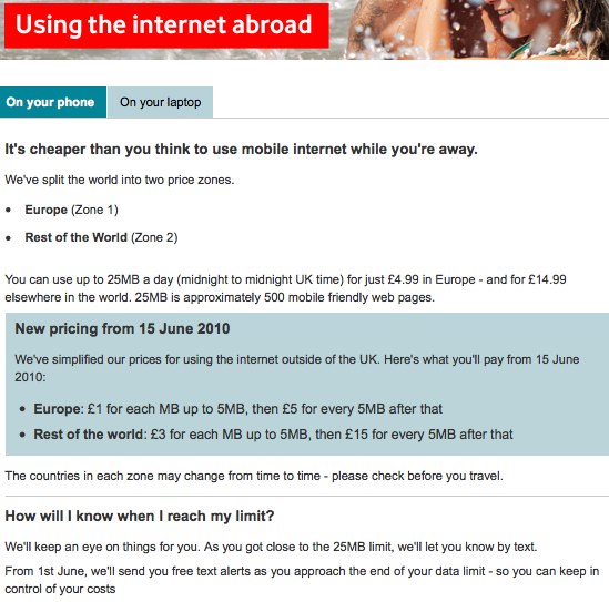 Vodafone Using the internet abroad